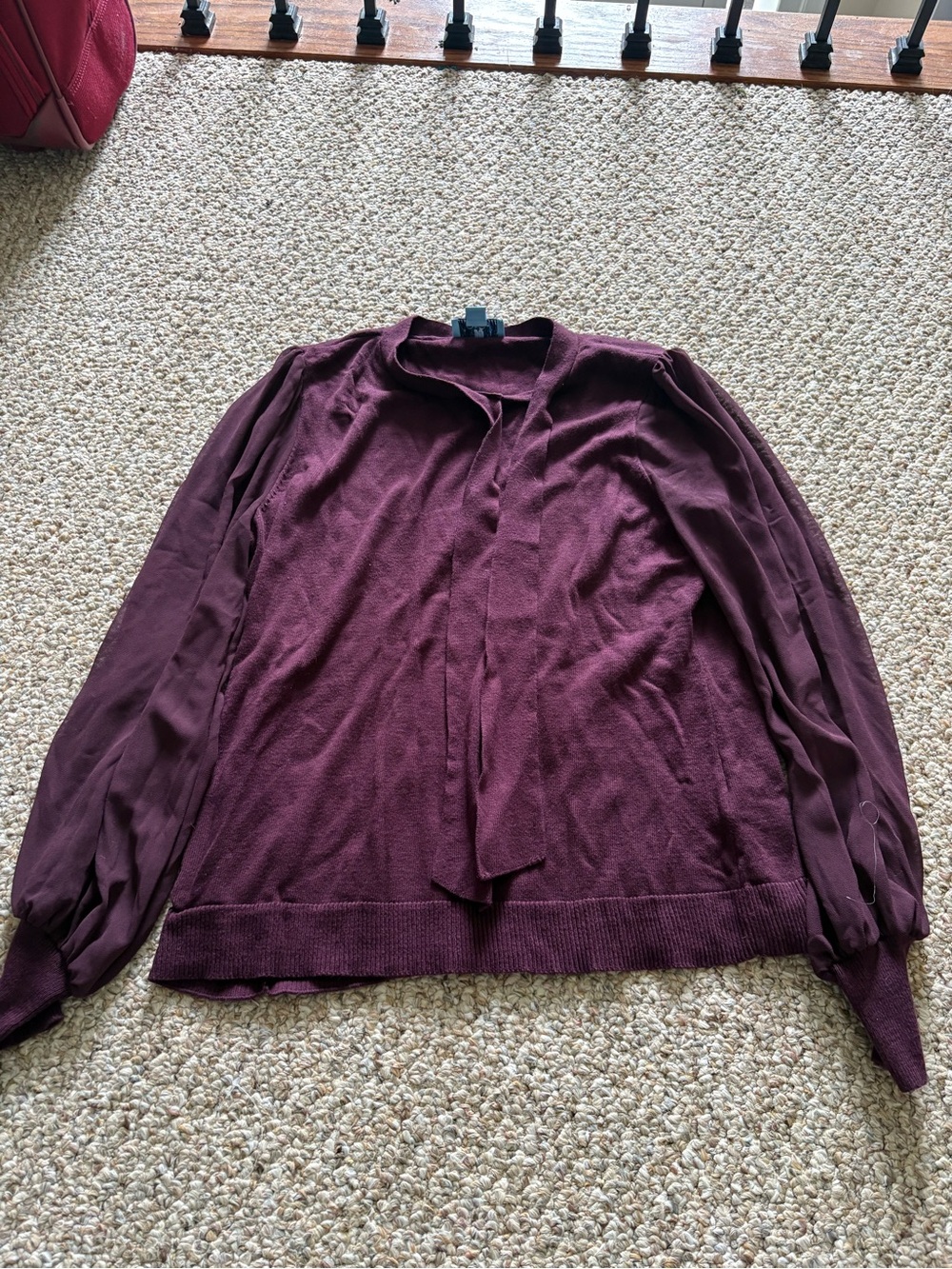 CeCe Wine Tie-Neck Knit Top